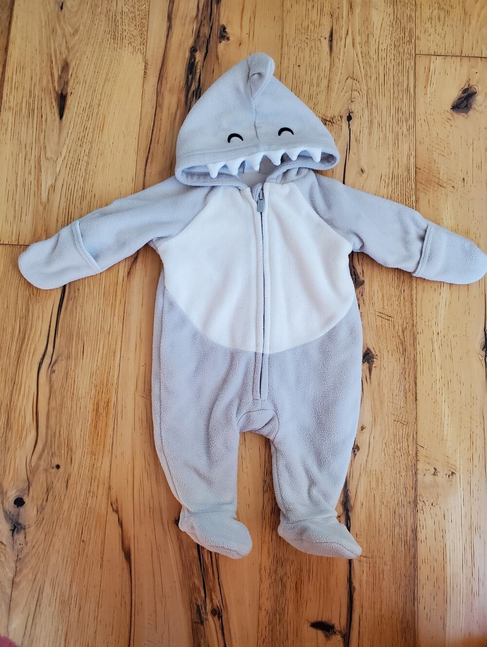 Old Navy Light Gray Shark Hooded Fleece One-Piece